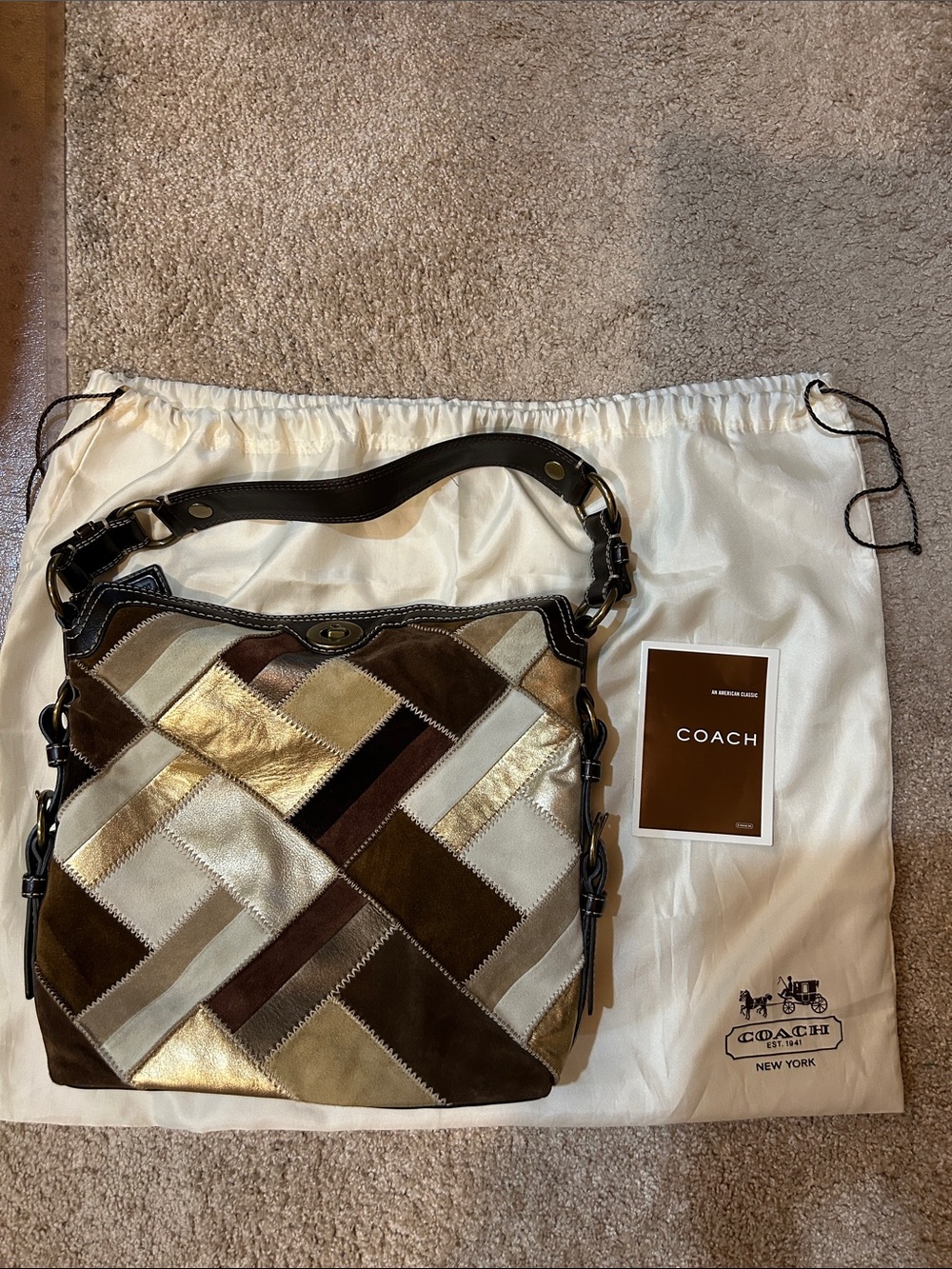 Coach Patchwork Hobo Bag - Brown, Gold & Cream - Picture 10 of 13